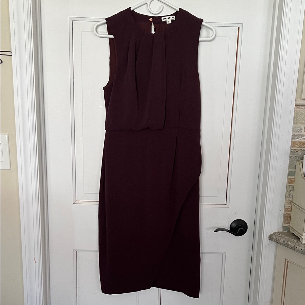 Whistles Lara Drape Neck  Midi Dress in Burgundy
